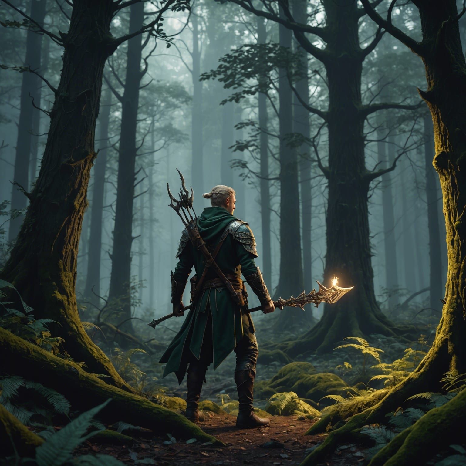 Elven Hunter Stalks Prey: Detailed Matte Painting