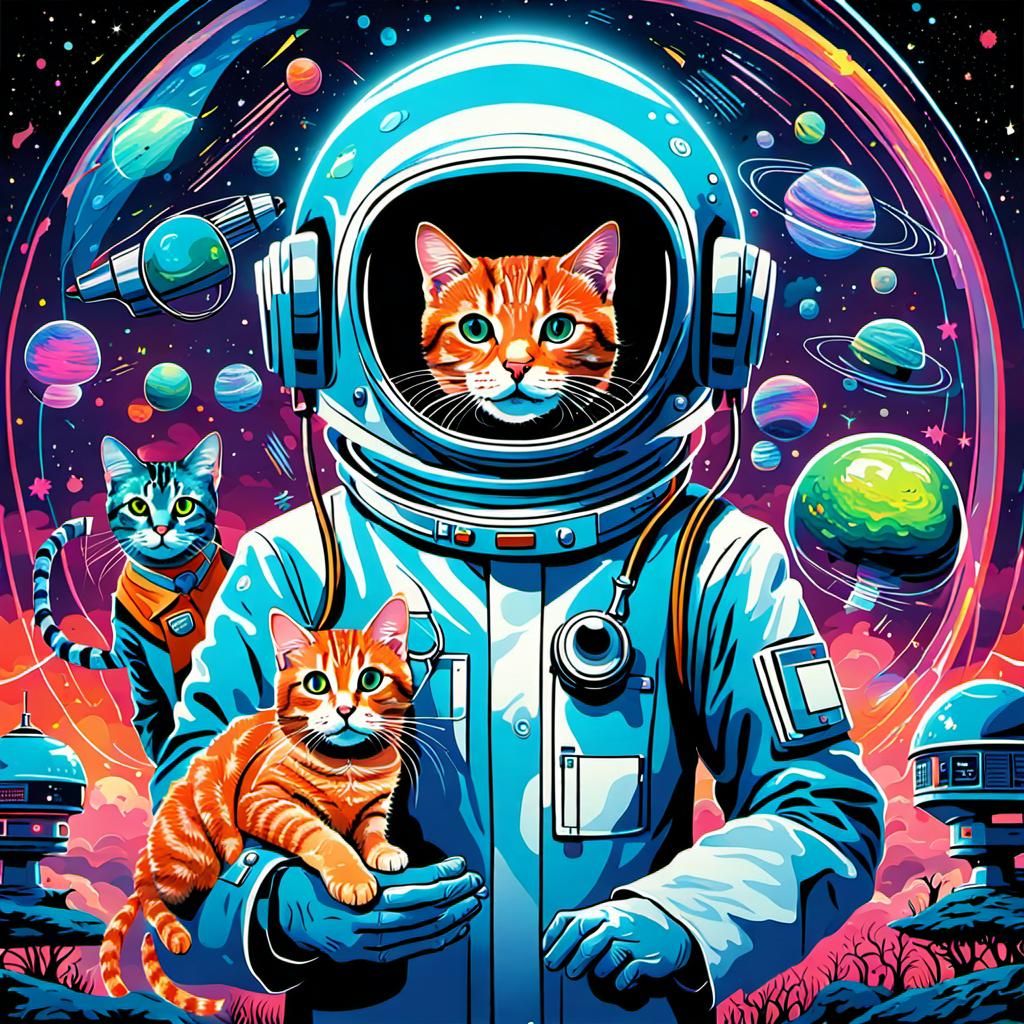 Psychedelic Sci-Fi Veterinary Doctor with Pets