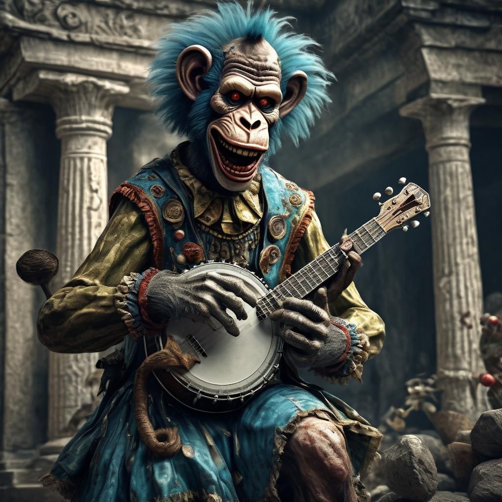 Cyberpunk-Inspired Ancient Greek Banjo Player