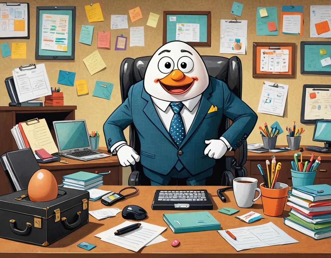 Cartoon Egg Executive: A Whimsical Office Scene