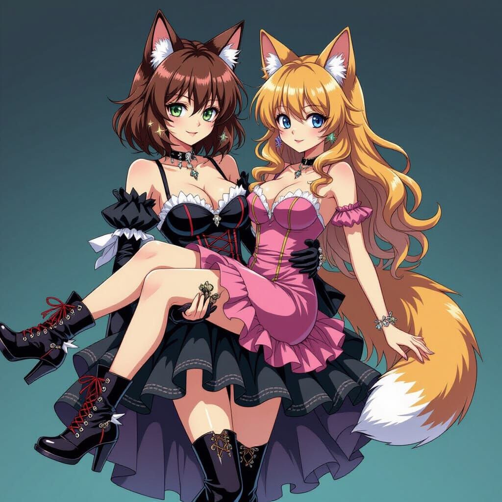 Anime Girl with Wolf Ears Carries Companion