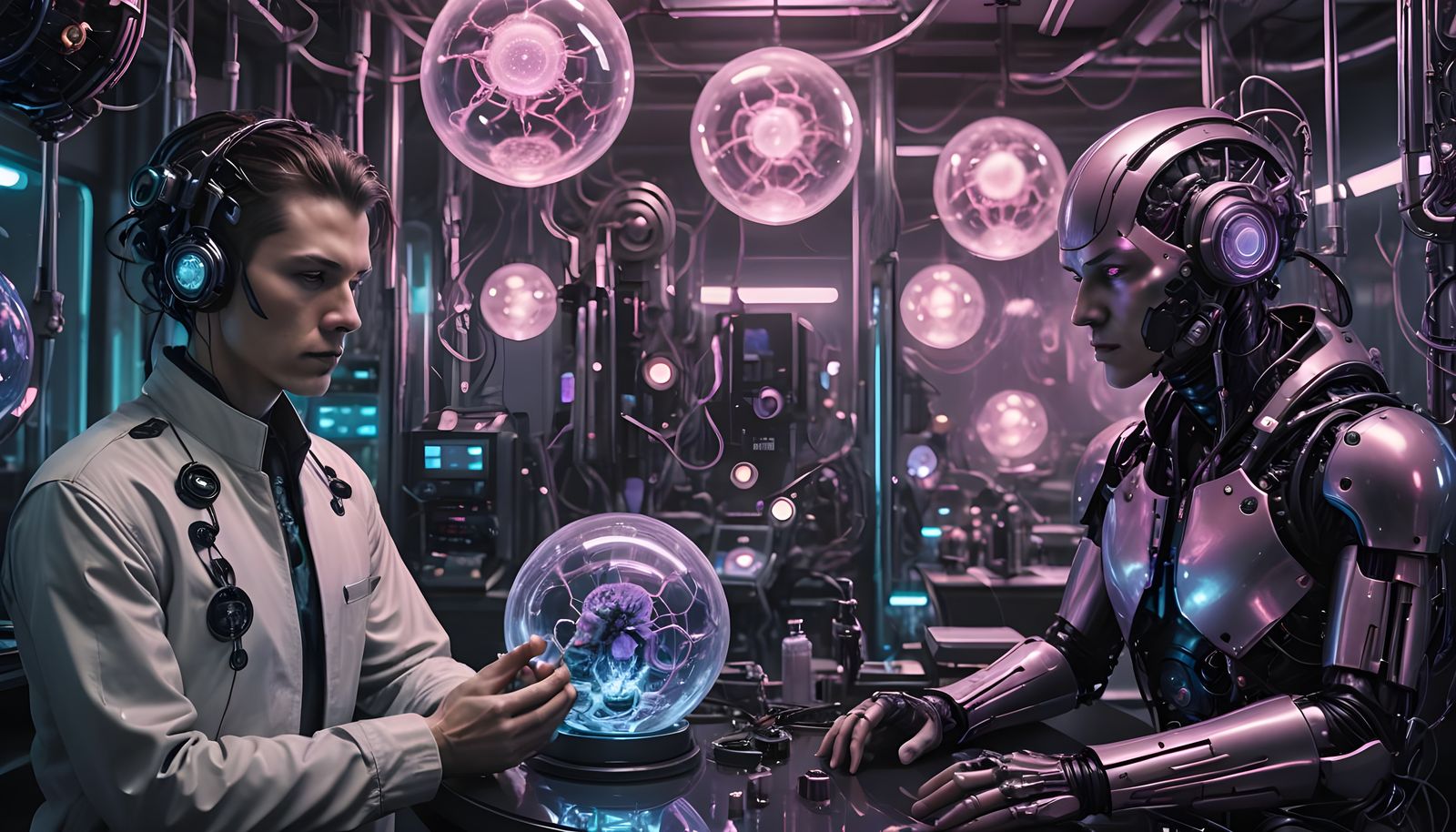 Person in Futuristic Lab, Art Deco Drawing