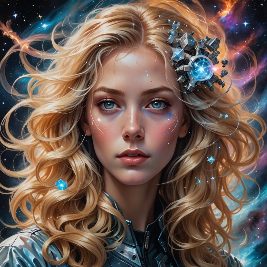 Surreal Sci-Fi Portrait with Celestial Elements