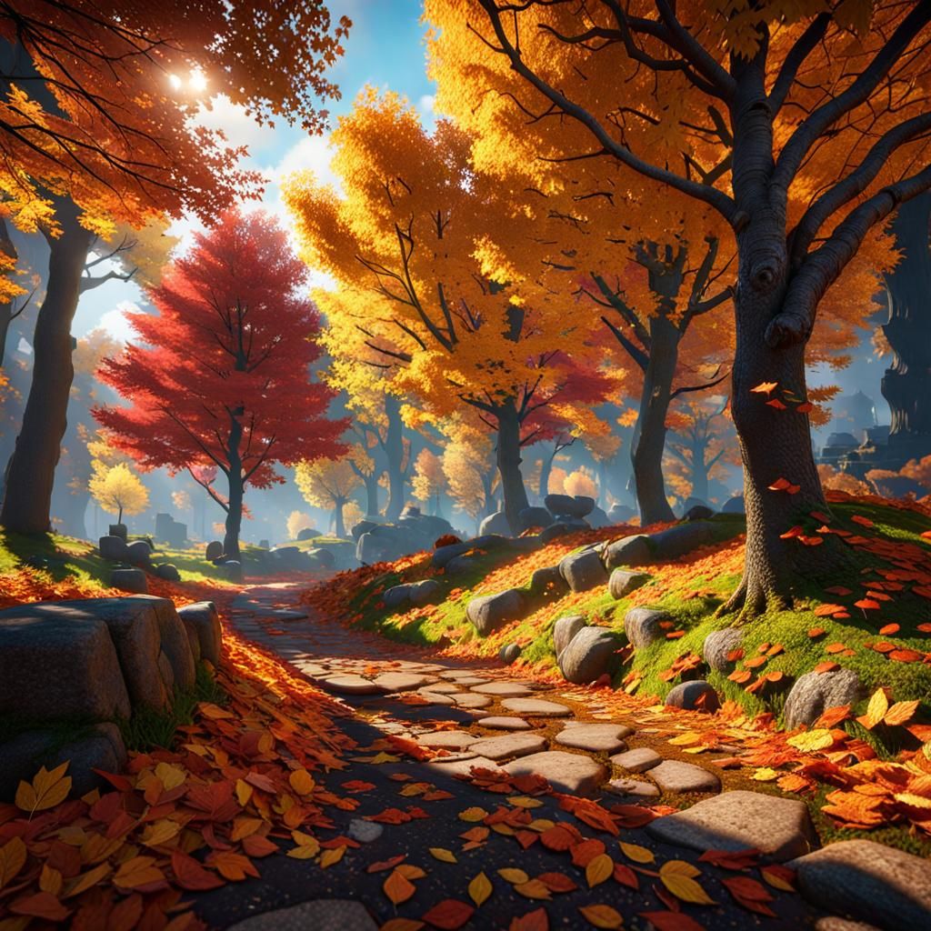 Windy Autumn Leaves Blowing