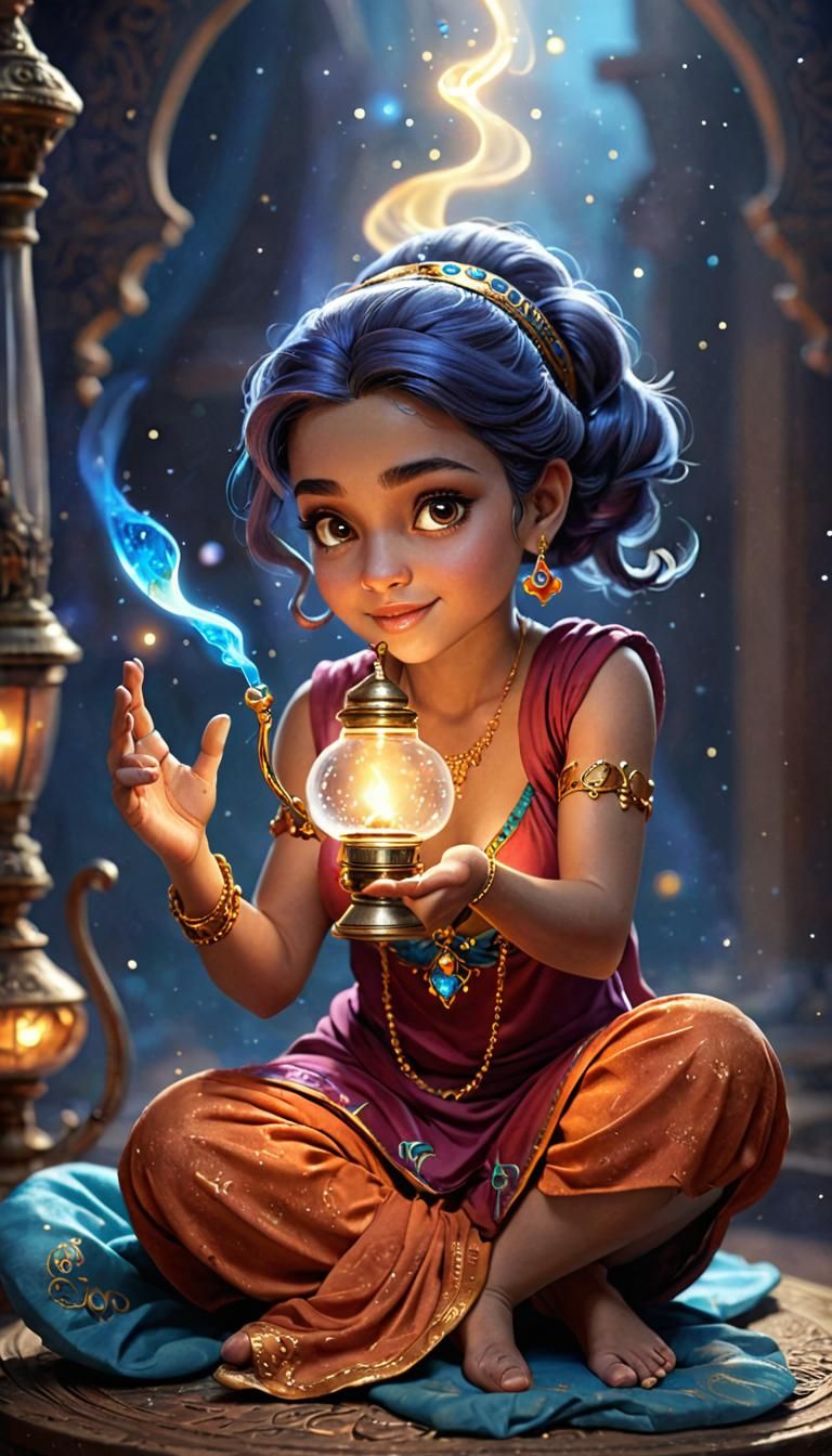 Gorgeous Genie Emerges from Magic Lamp