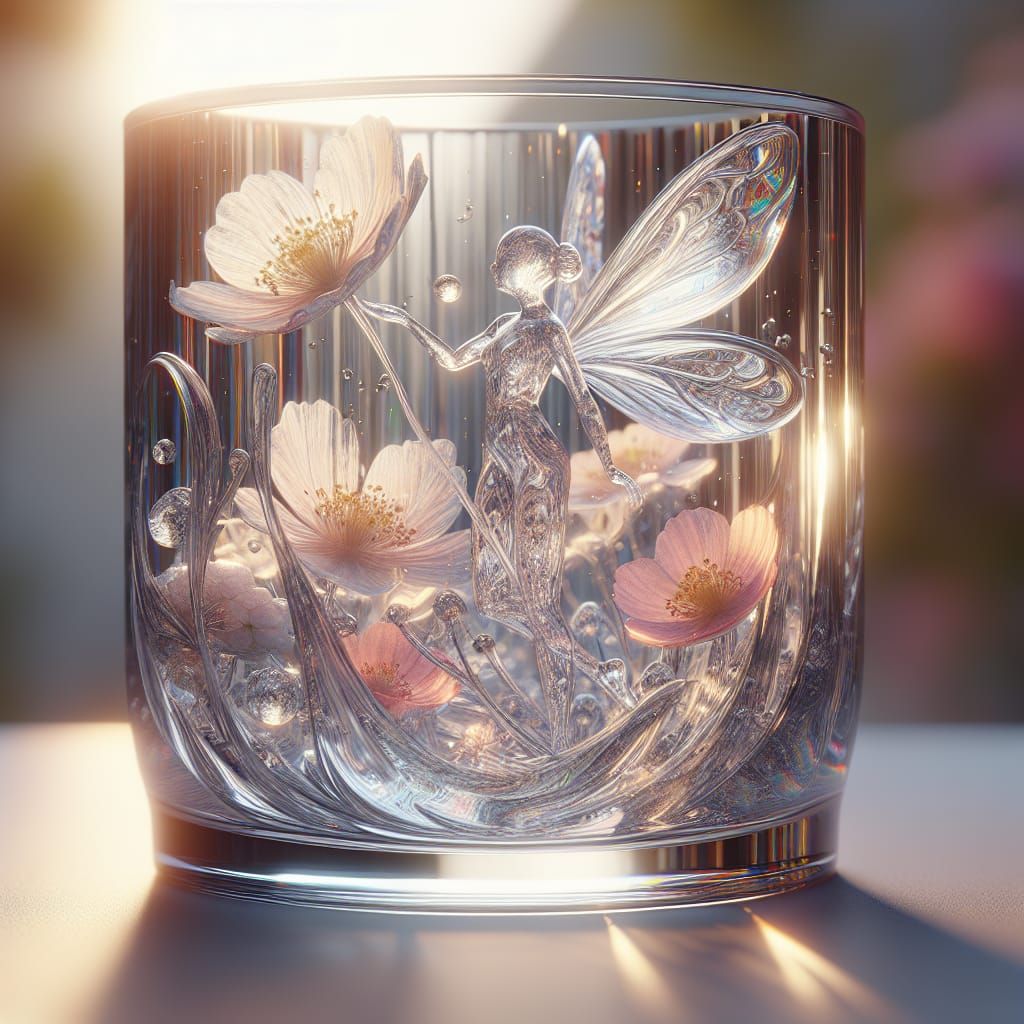 Crystal Glass Fairy with Soft Pastel Flowers in Dreamy Elega...