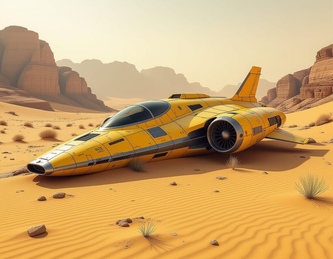 Apocalyptic Alien Spaceship in Overgrown Desert