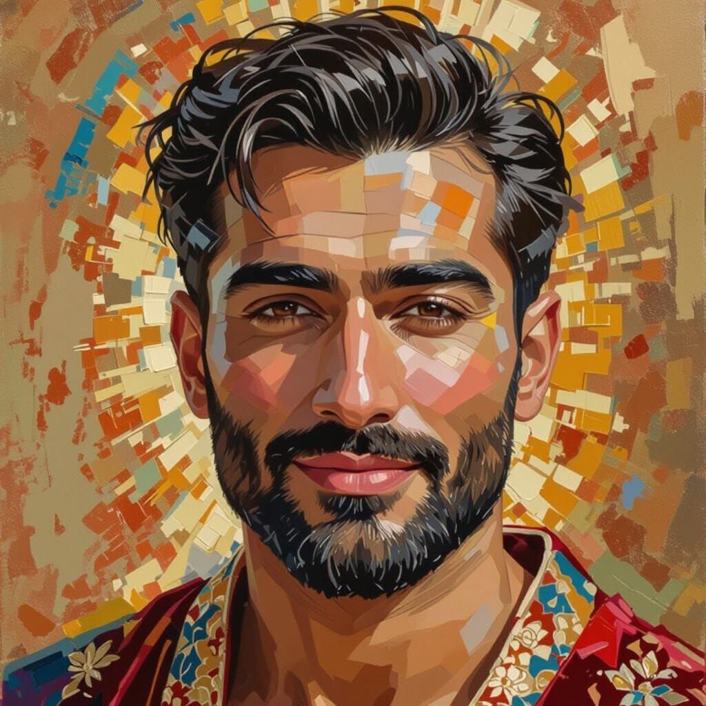 Impasto Oil Painting of Proud Turkish Man in Velvet Robe