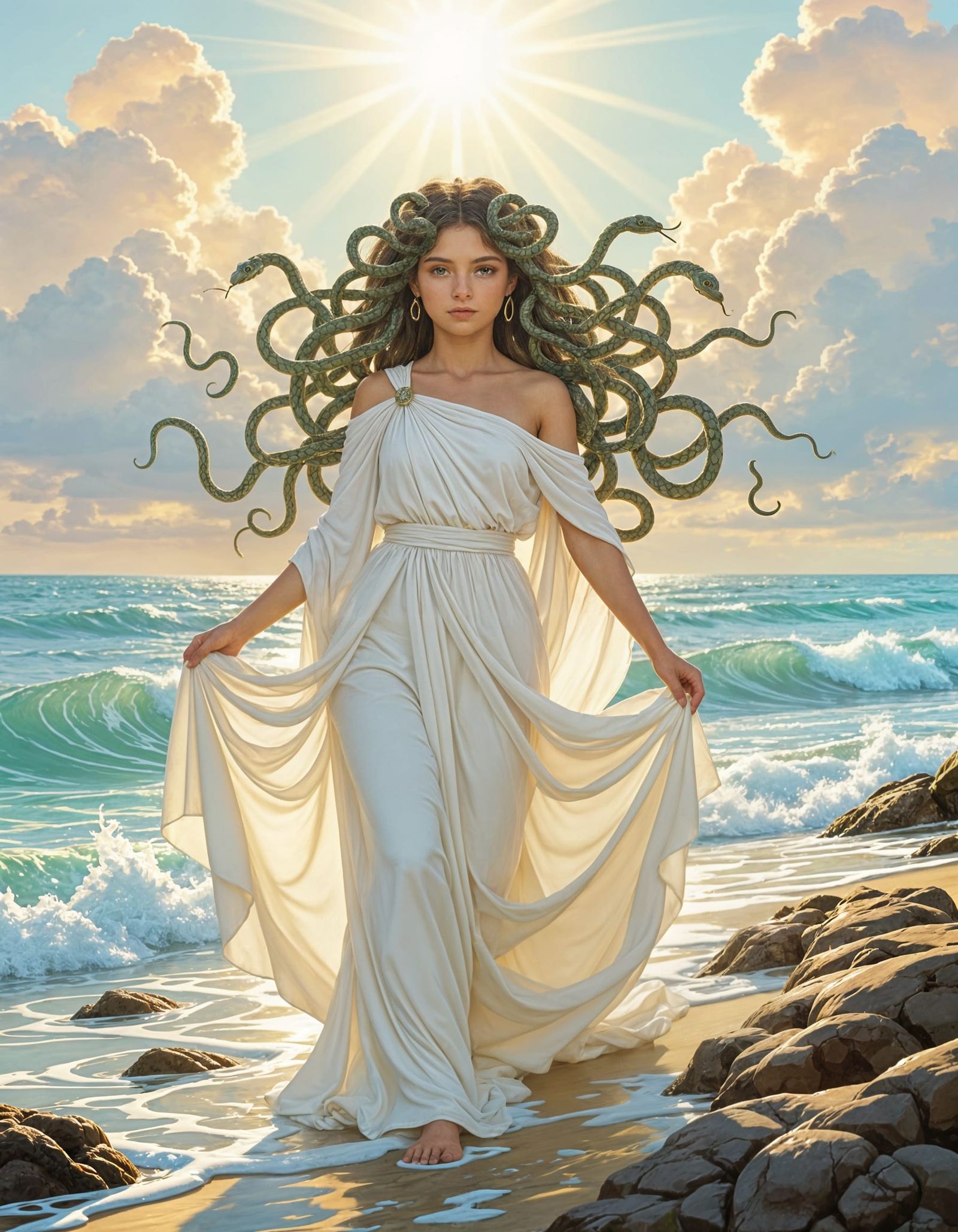 Young Medusa walking on the shore.