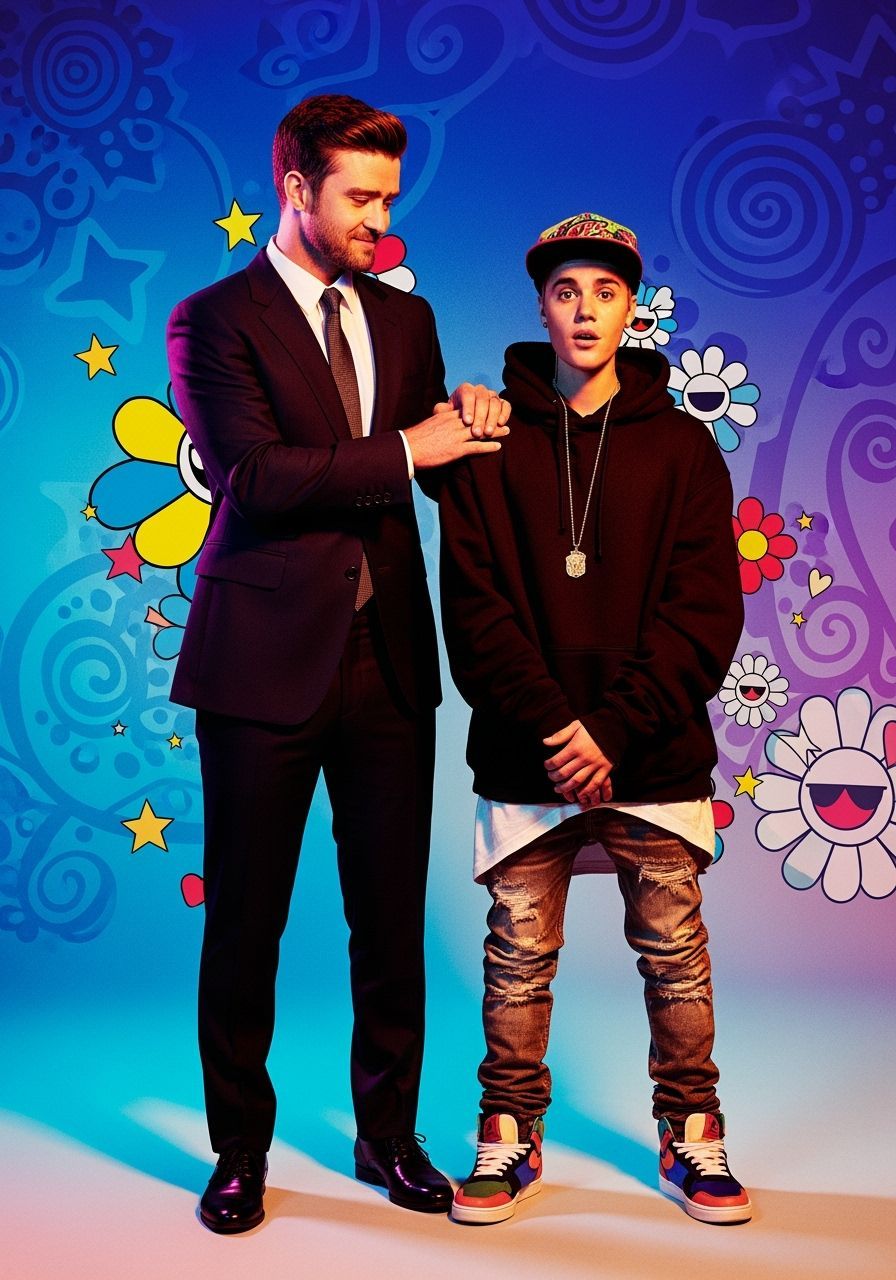 Justin Timberlake and Justin Bieber: A Stylized Portrait