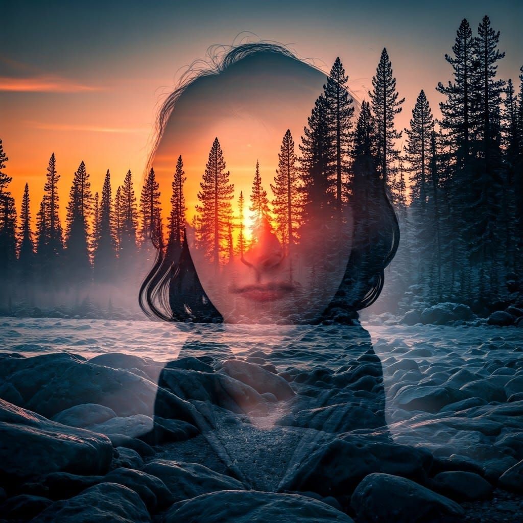 Surreal Twilight Double Exposure Portrait