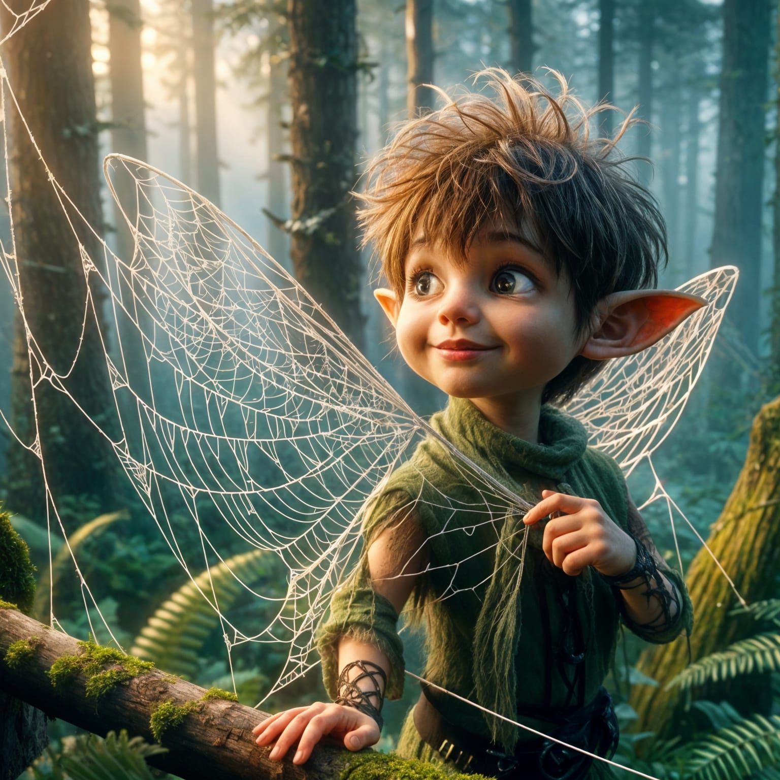 Whimsical Fairy in a Delicate Spiderweb