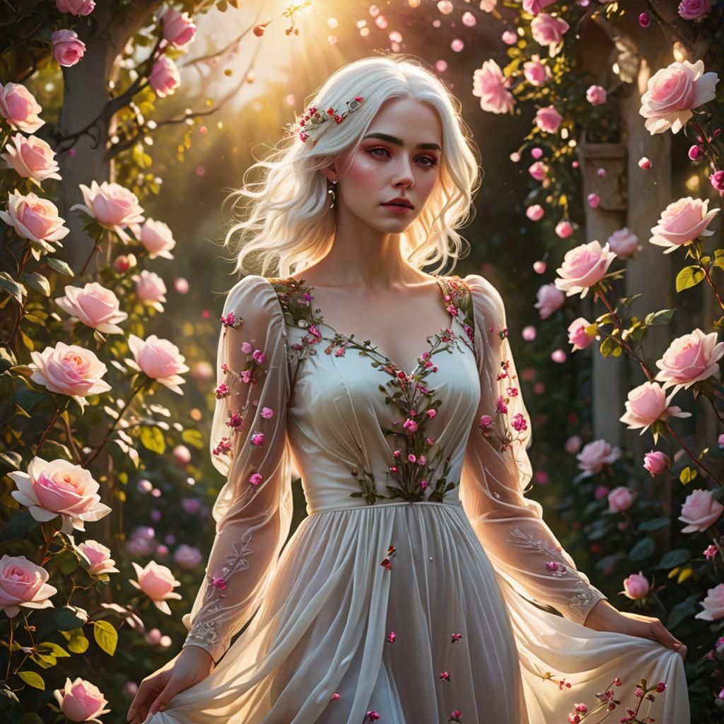 Girl in Rose Dress: Hyperrealistic Digital Art