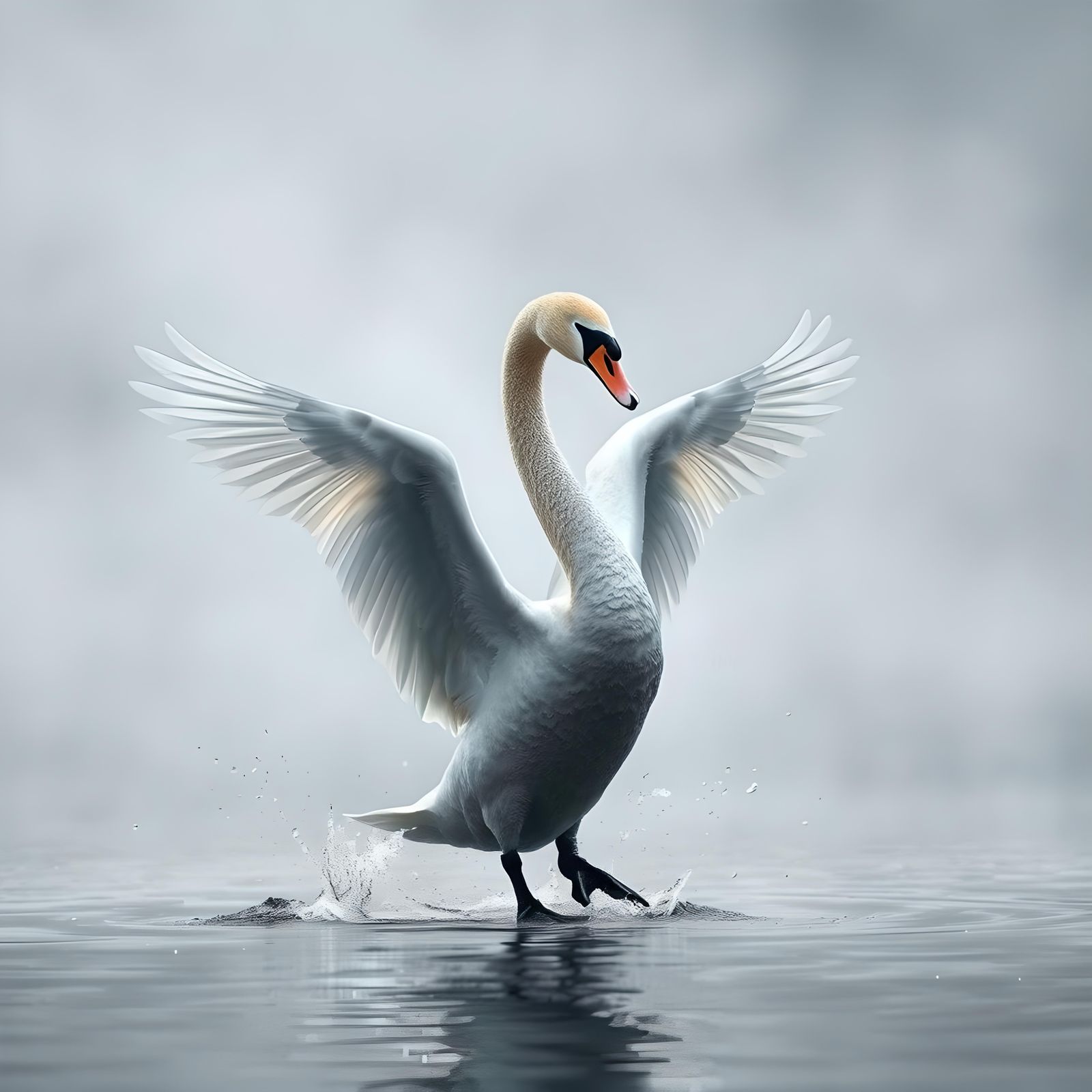 Art Deco Swan Landing Through Fog