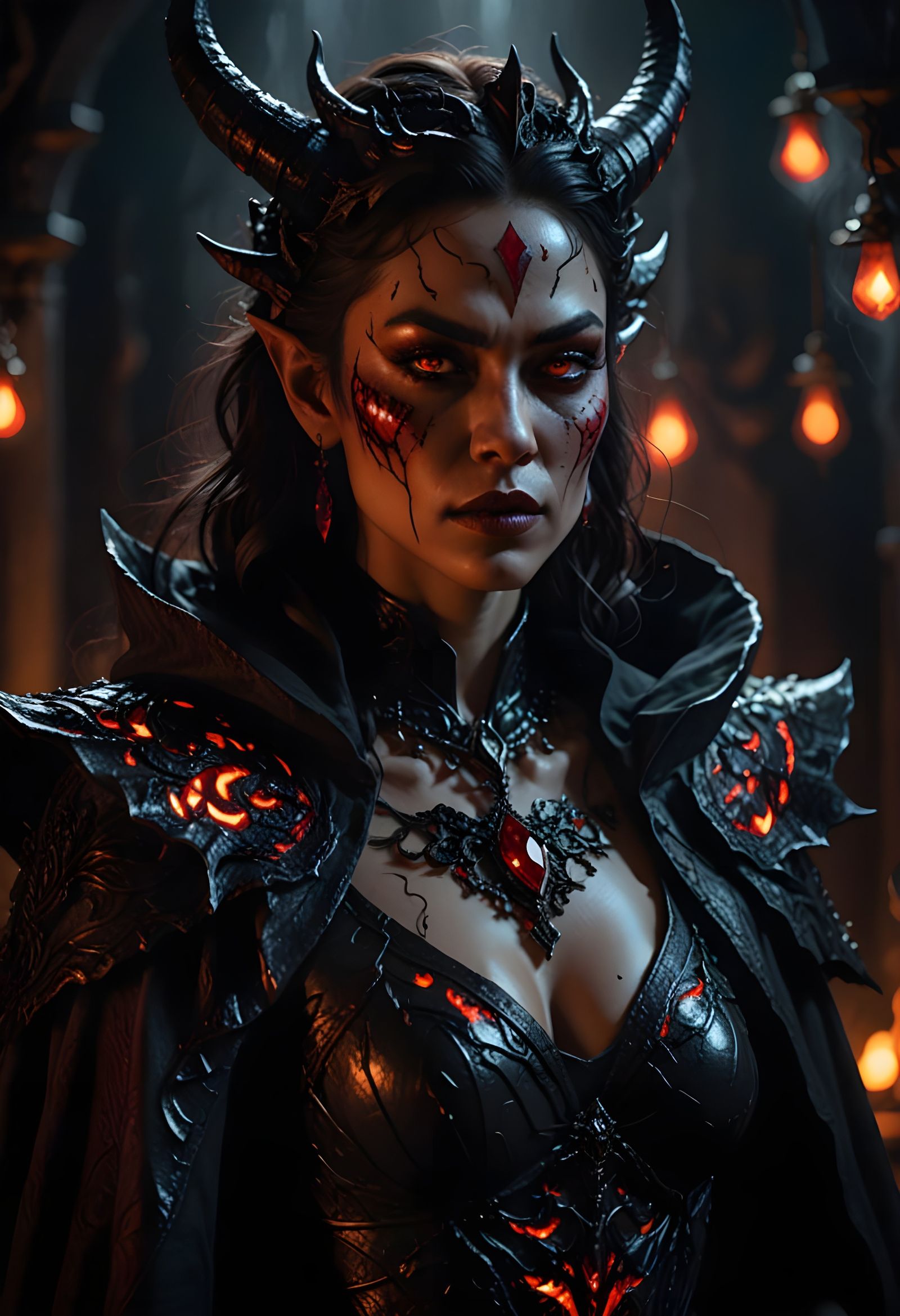 Seductive Demon Queen in Hellish Treasure Room