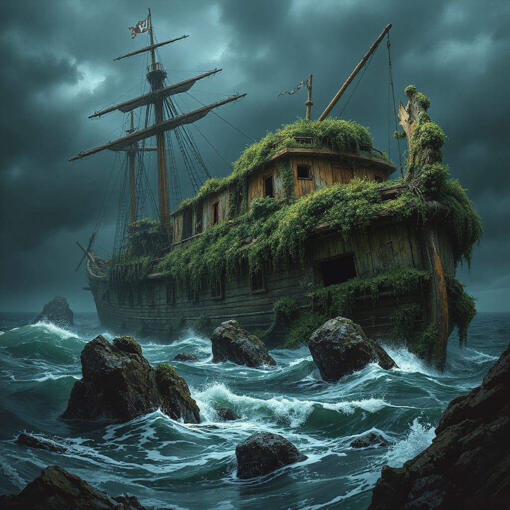 Shipwreck in Stormy Sea: Dark Fantasy Matte Painting