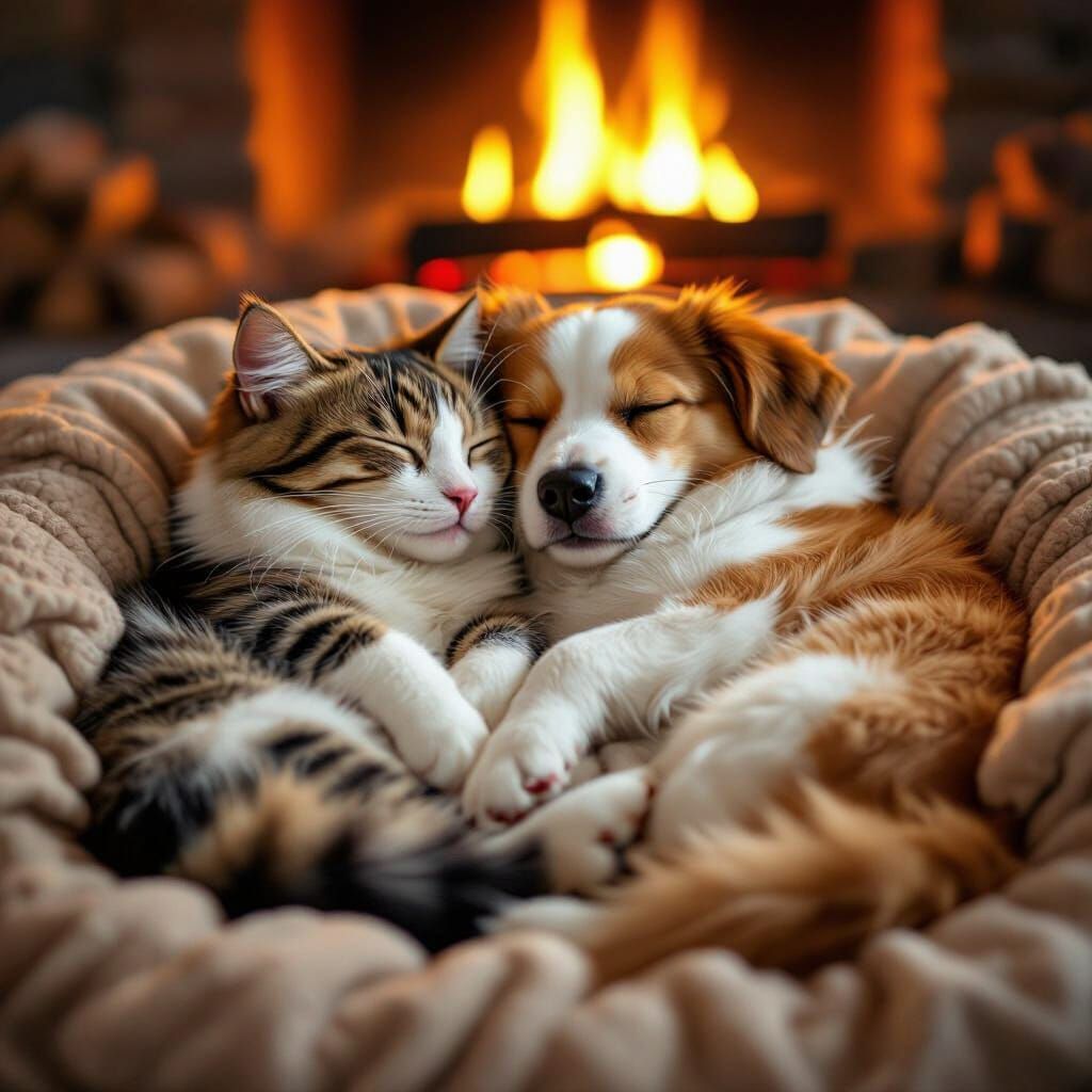 Heartwarming Cat and Dog Sleeping Together in Basket