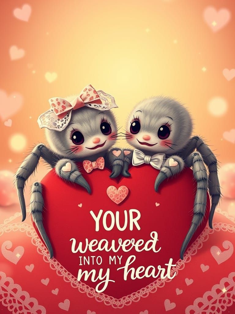 Whimsical Tarantula Couple on Vintage Valentine's Day Card