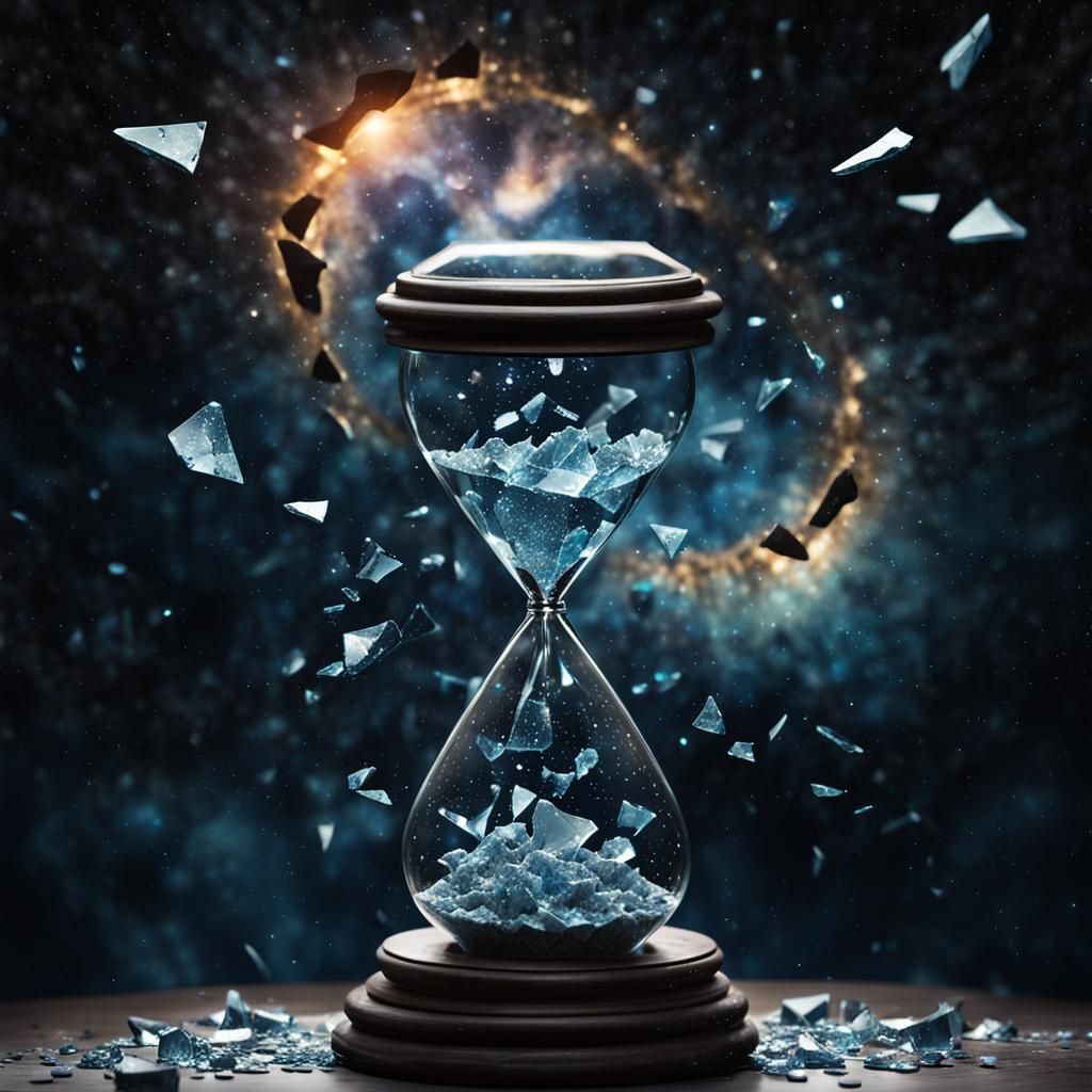 Shattered Hourglass Reflects Galaxy and Distorted Time