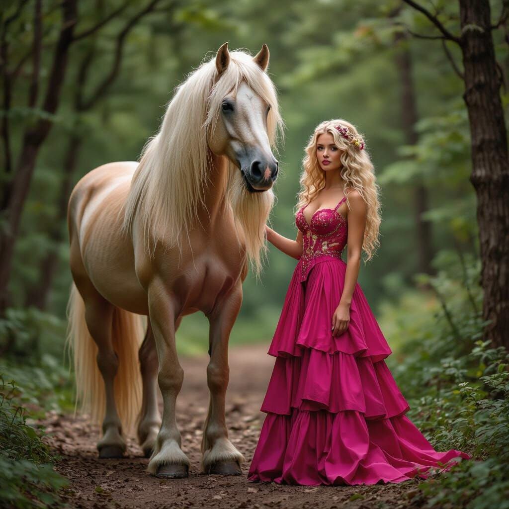 Palomino Gypsy Cob Horse in Romantic Impressionism Style