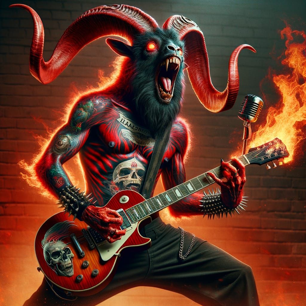 Cyberpunk Goat Rockstar in Chrome Horns