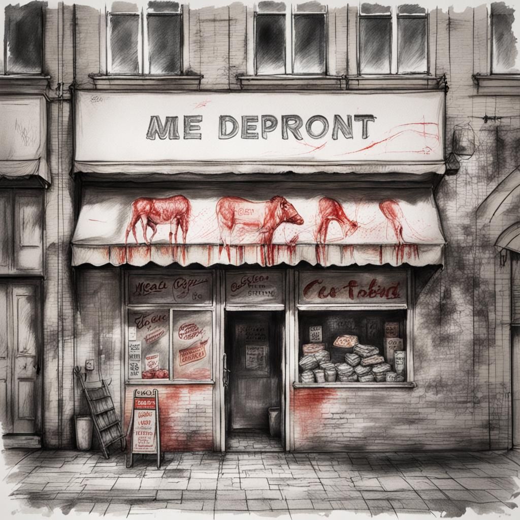 Meat Department Sign in Crayon Sketch Style