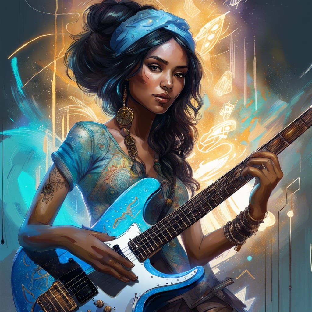Princess Jasmine as Jazz Guitarist, Hyperreal Portrait