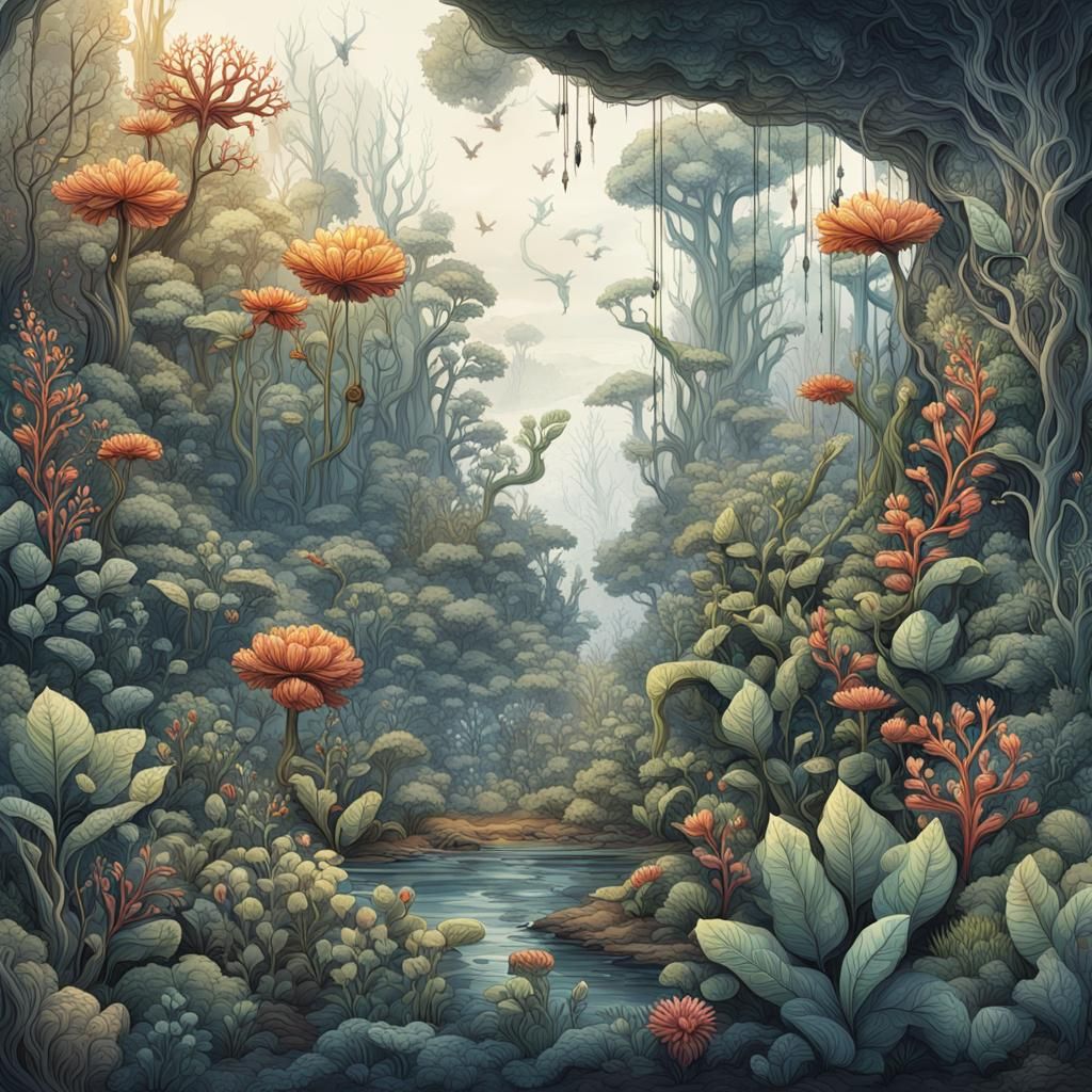 Detailed Botanical Ink Drawings of Plant Life Cycle