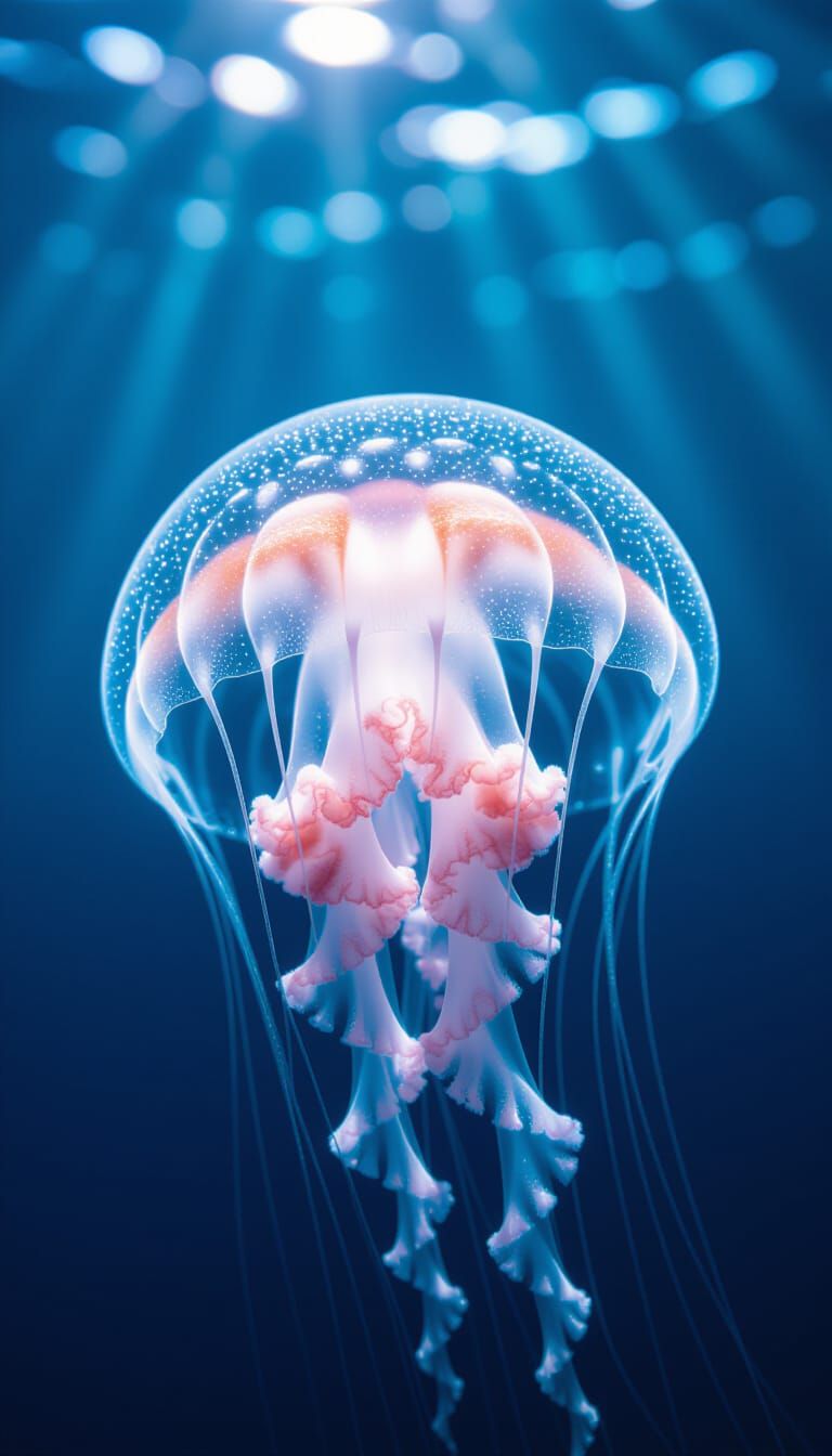 Glowing Turritopsis Dohrnii Jellyfish Underwater Close-Up