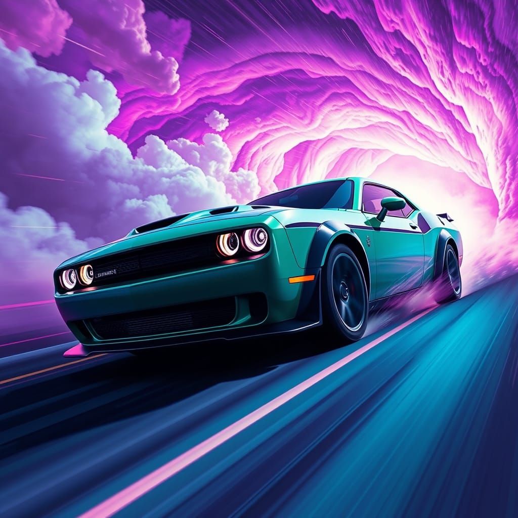 Cyberpunk Dodge Challenger SRT Demon Nebula