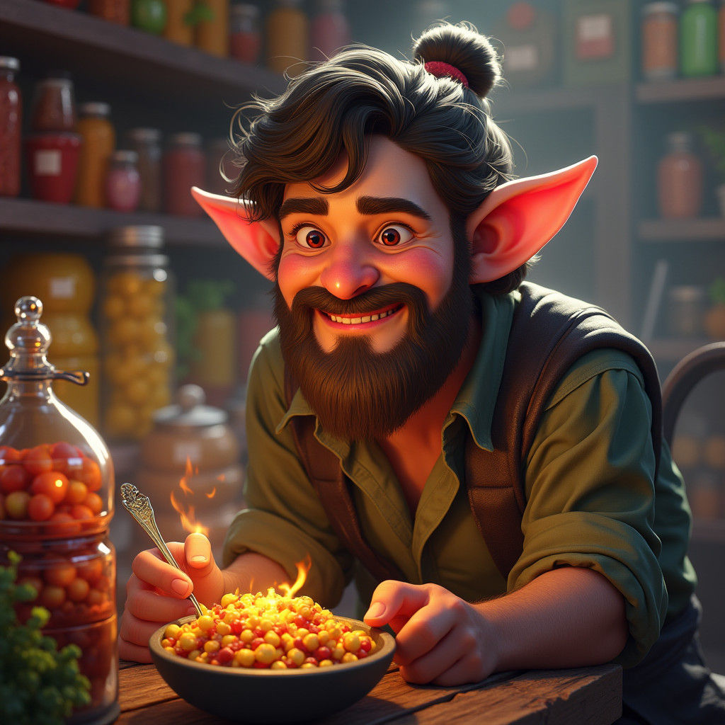 Smiling Halfling Portrait in Ornate Fantasy Store