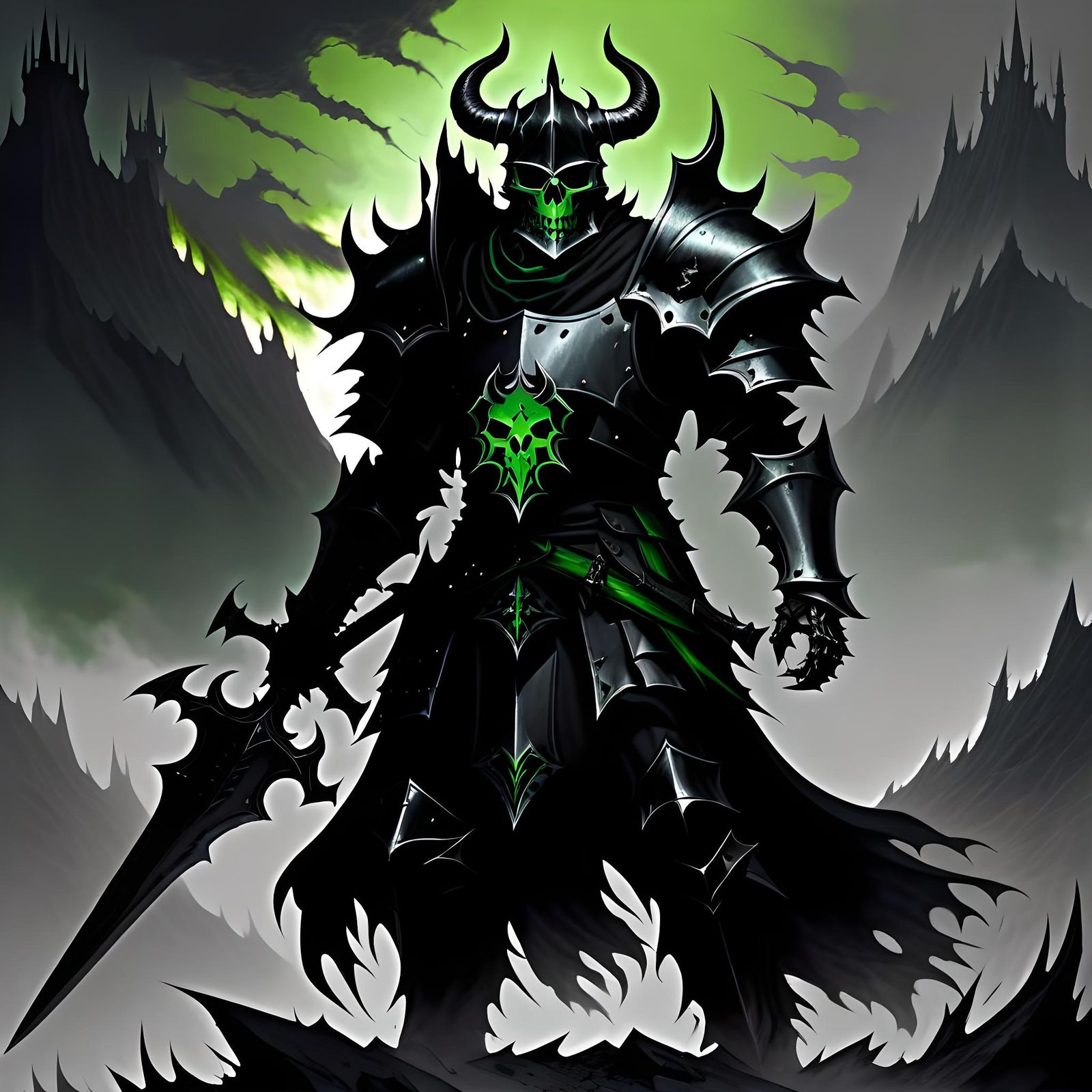 Dark Fantasy Black Knight with Green Flames