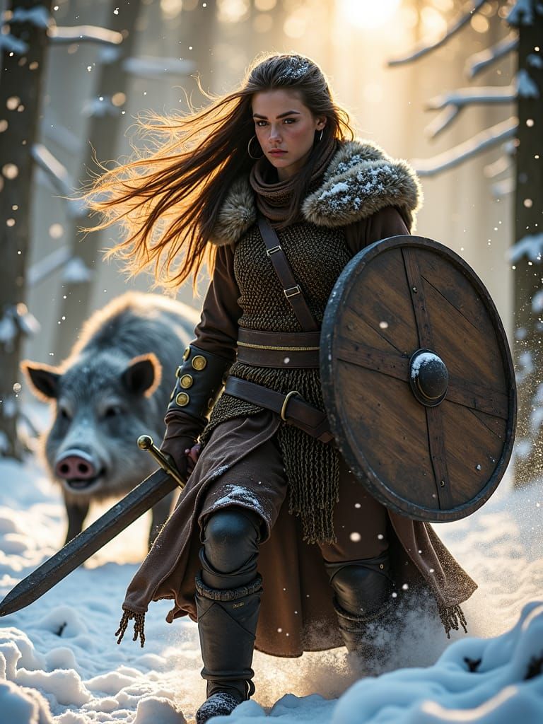 Hlín: Norse Goddess of Protection in Winter Forest