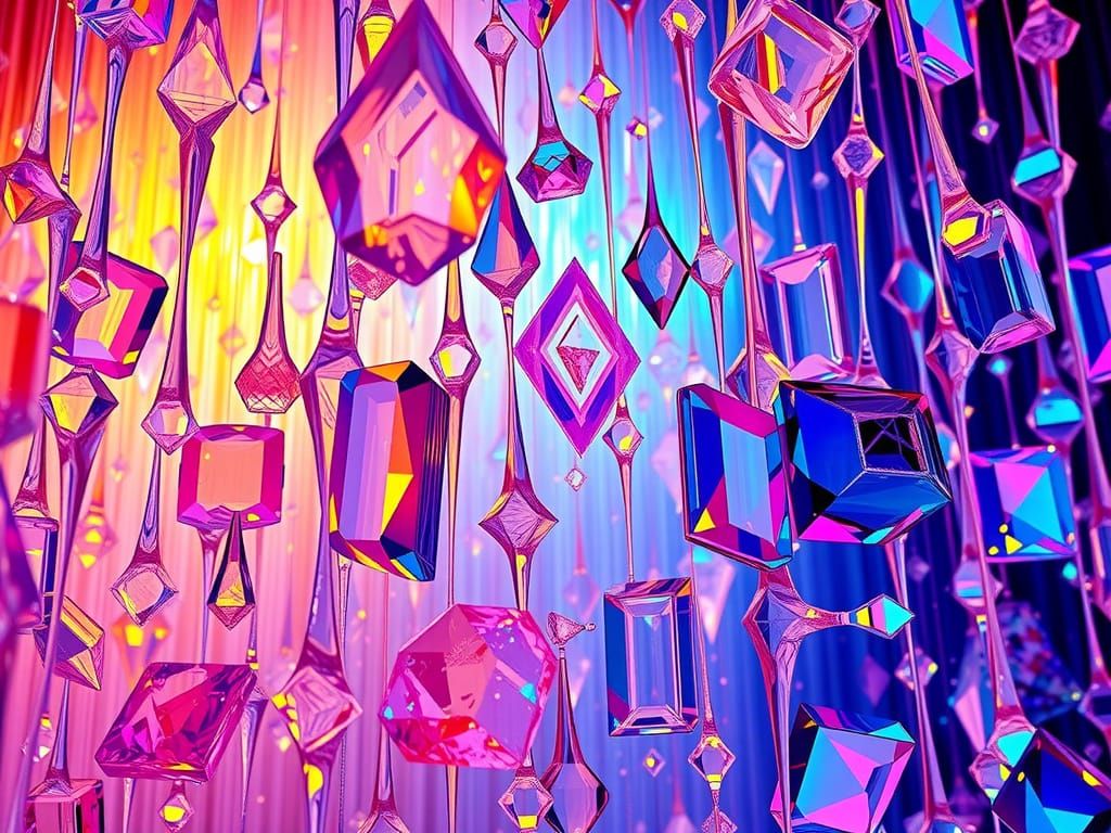 Vibrant Gemstone Waterfall in Surrealist 3D Style