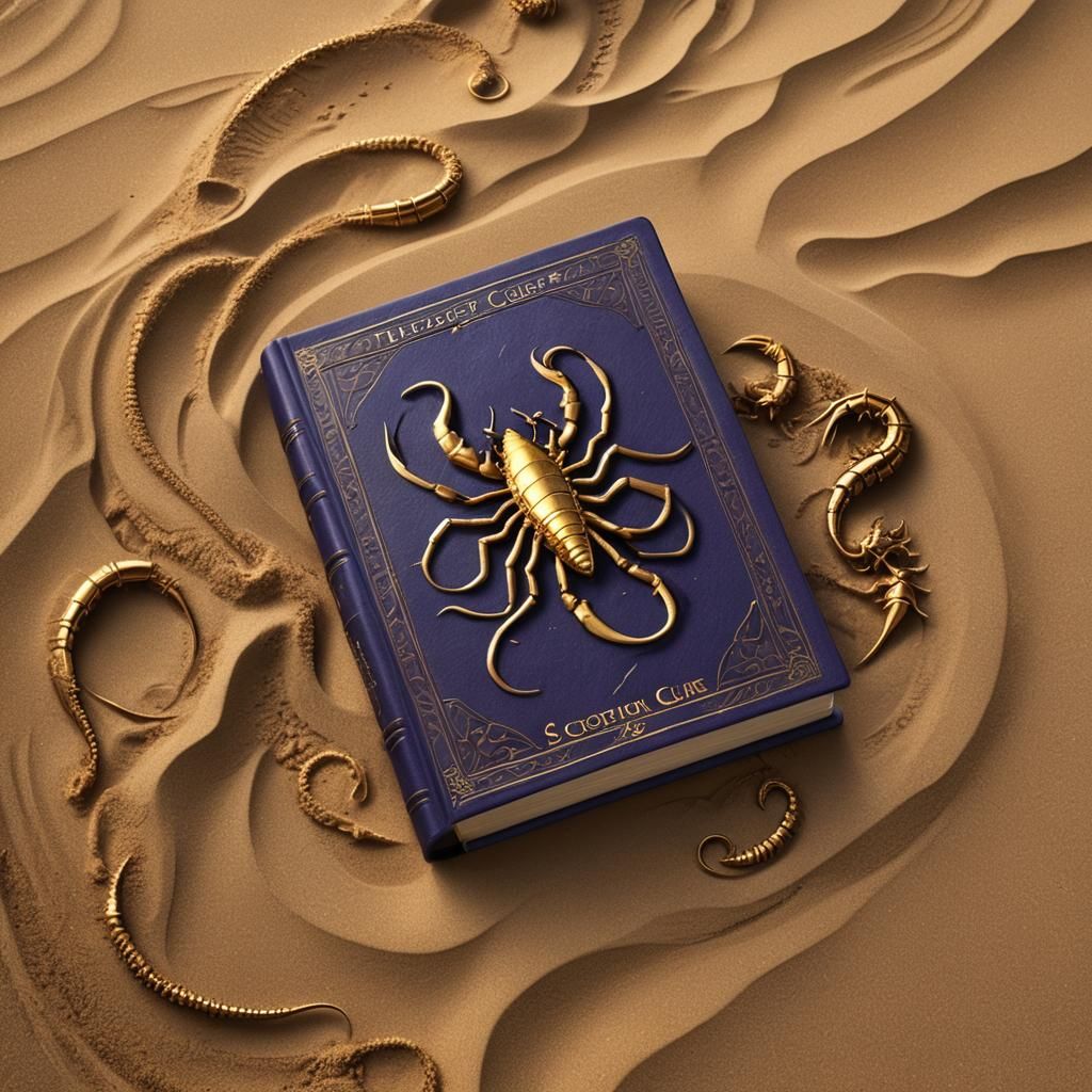 Epic Fantasy Book Cover with Golden Scorpion Symbol in Deser...