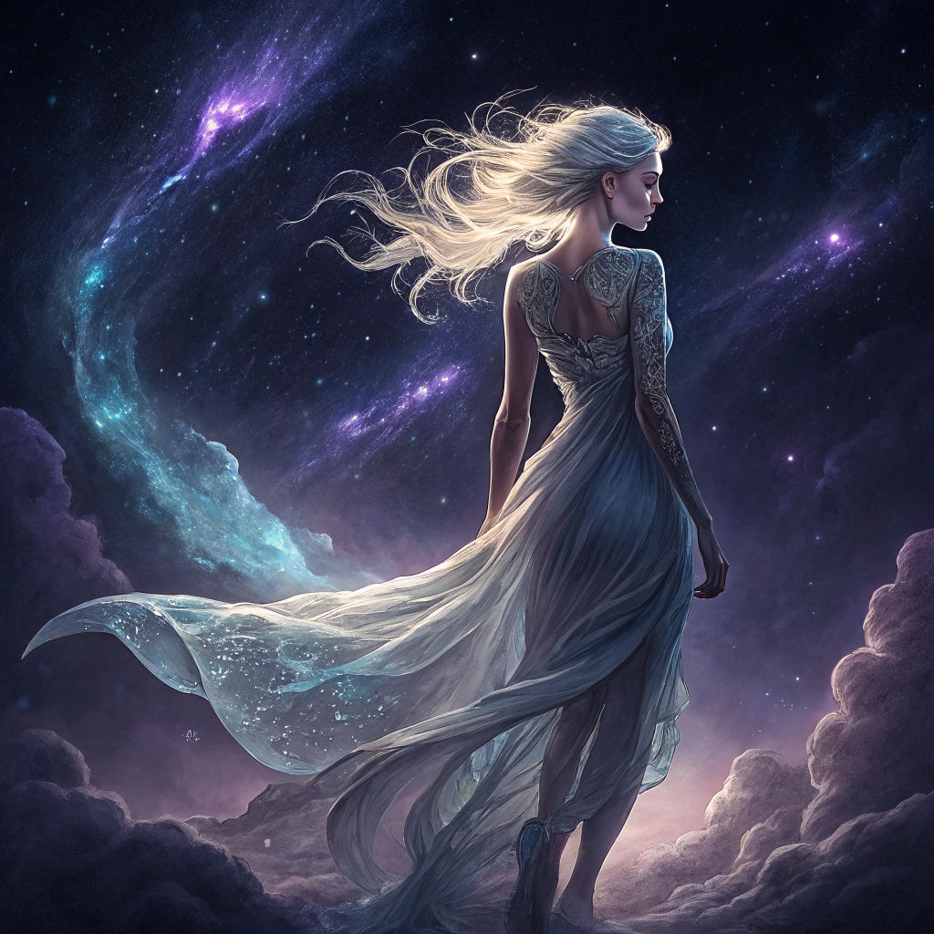 Ethereal Woman Emerging from Nebula in Cinematic Style