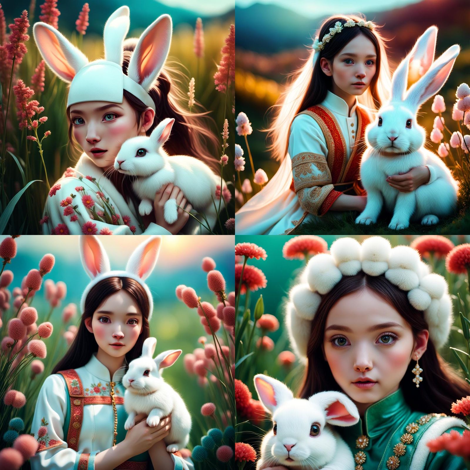Cute Cartoon White Rabbit with Expressive Eyes