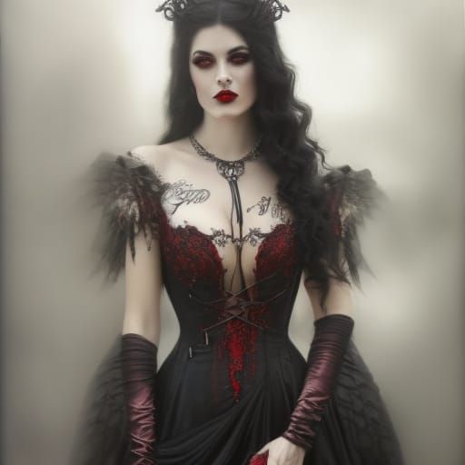Gothic Vampire Woman in Red Dress Portrait