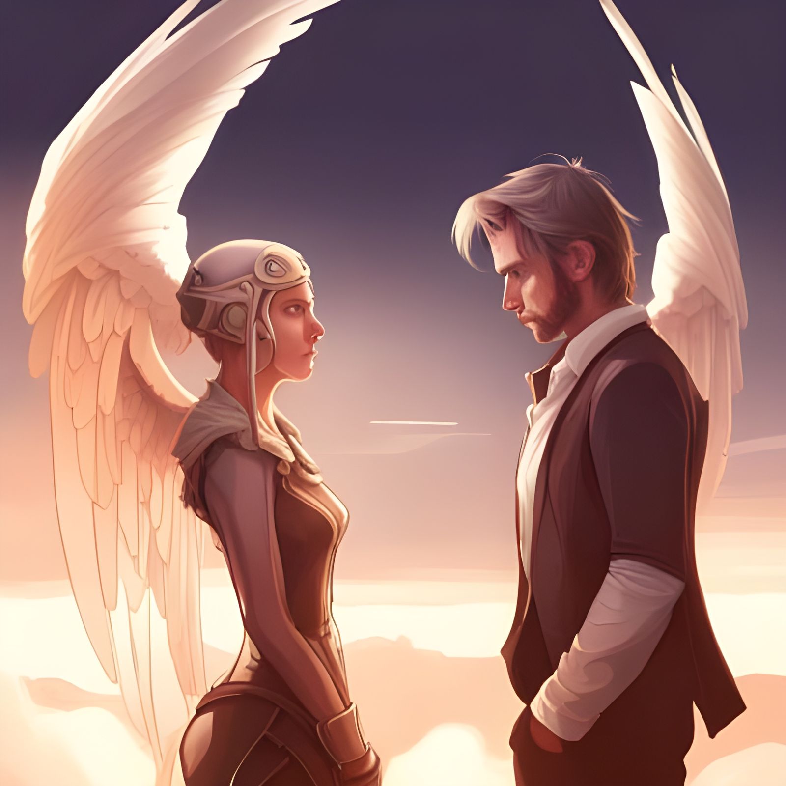 Angels in Majestic Encounter: Fantasy Portrait