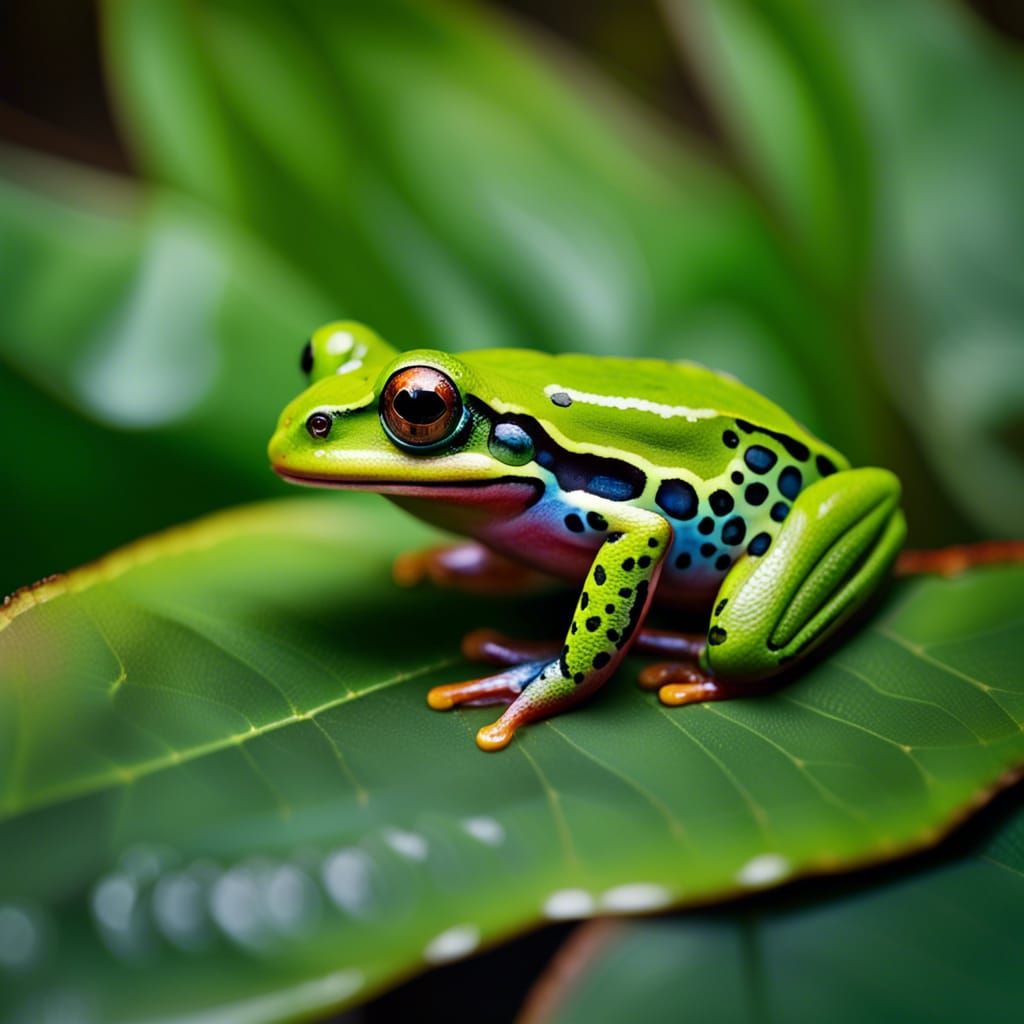 Vibrant Macro Photograph of a Frog on Leaf