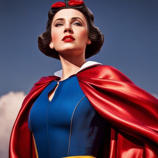 Snow White as Superhero in Hyperrealistic Style