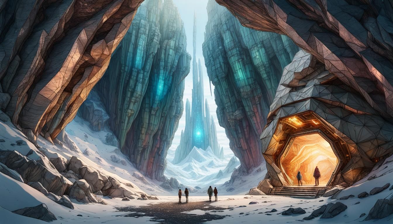 Crystalline Spaceship Cave Entrance in Arctic Mountains