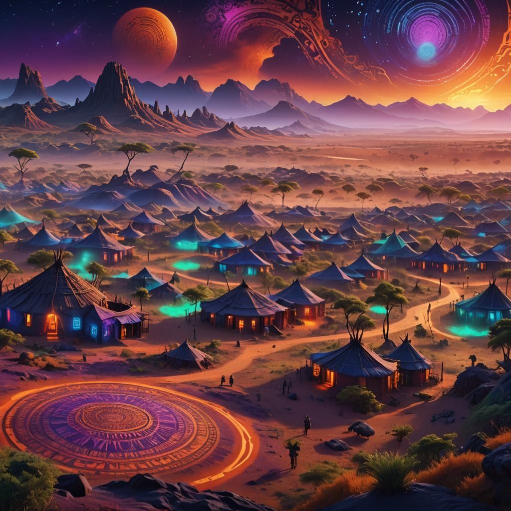 Futuristic African Village in Digital Matte Painting