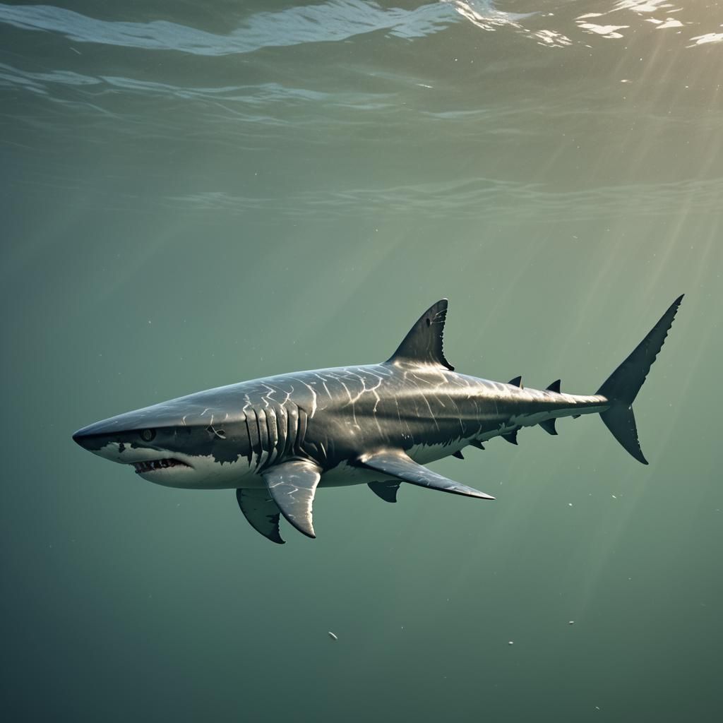 Mechanical Shark with Blade Fin in Sci-Fi Ocean