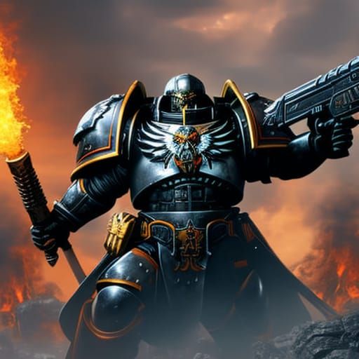Black Templar Space Marine in Fiery Digital Art