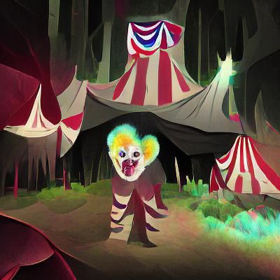 Glowing Circus Tent in Dark Forest