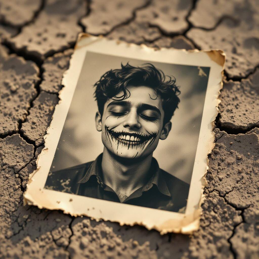 Old Photo of Man with Ghostly Smile, Cinematic Horror