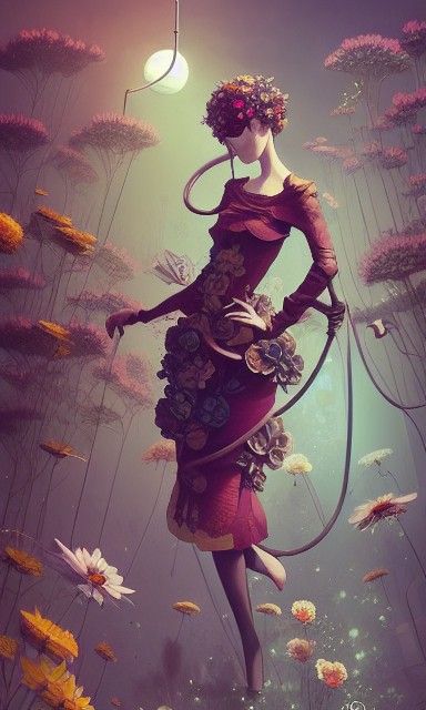 Steampunk Flower Garden: Surreal Artgerm-Inspired Cel-Shadin...