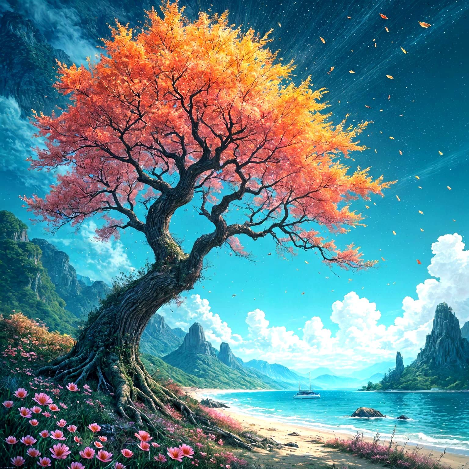 Surreal Anime Landscape: Breathing Tree
