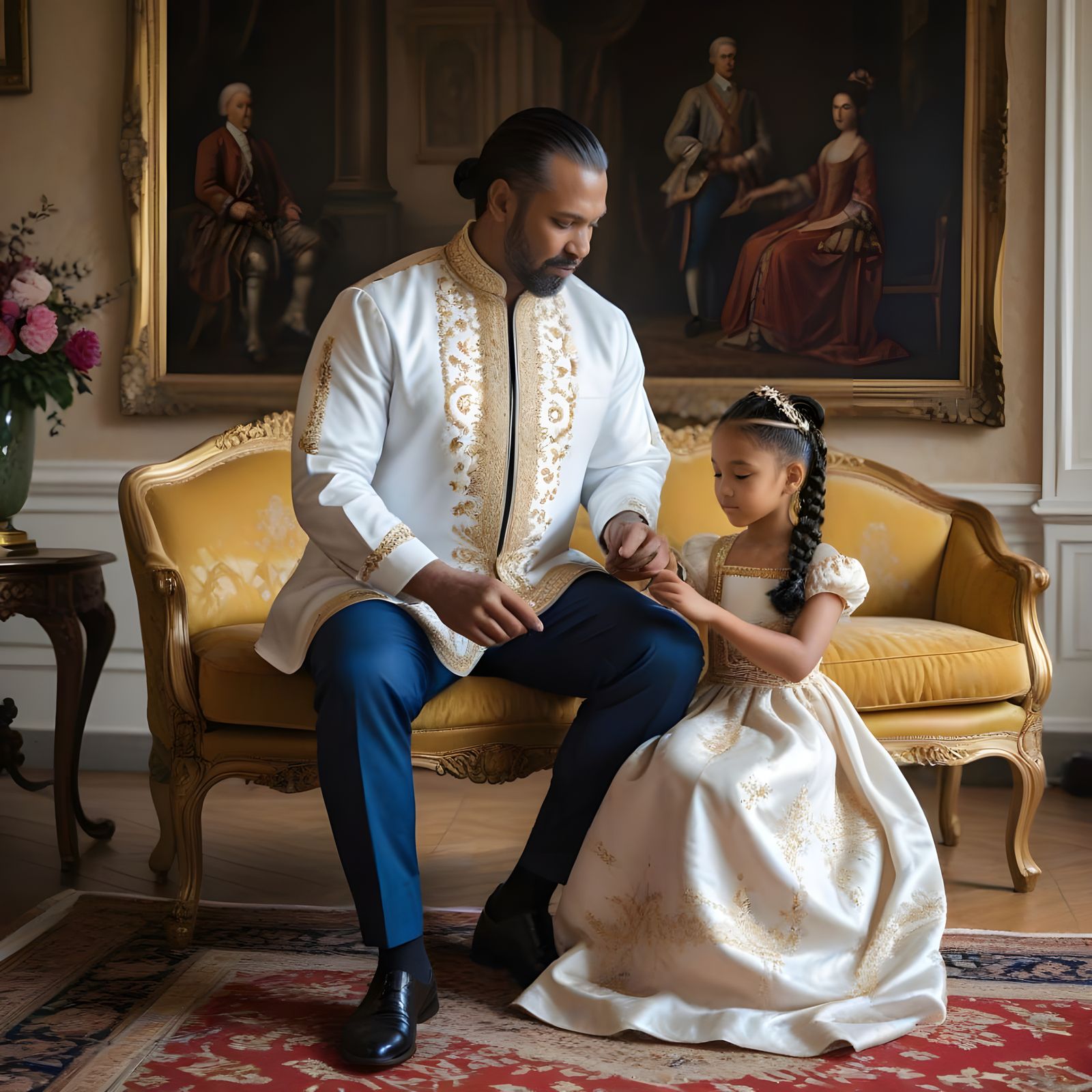 Royal Father Braiding Daughter's Hair